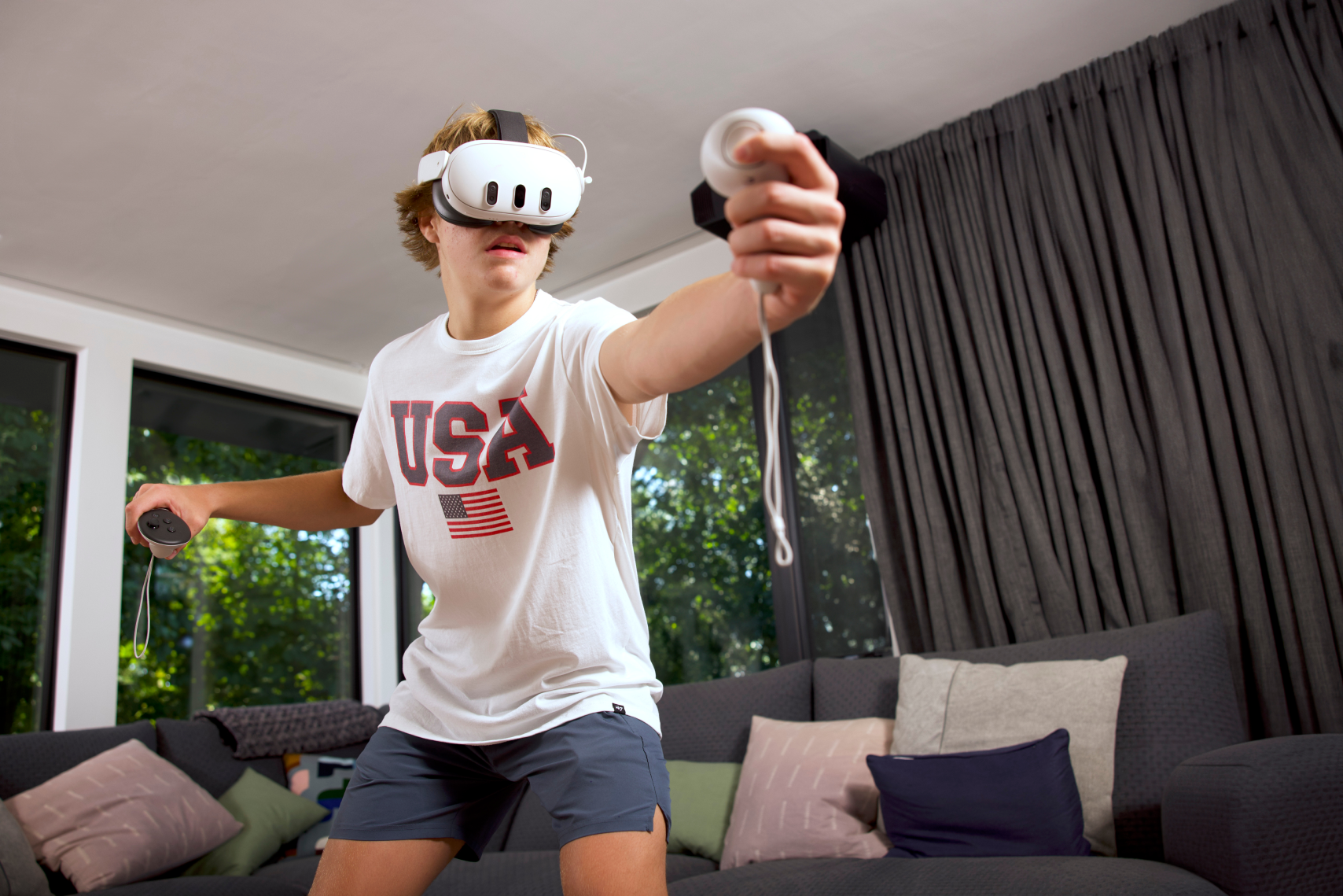 Hockey player warming up in VR